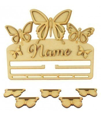 Laser Cut Personalised 3D Large Butterfly Themed Ribbon Plaque with Rail/Hanger and Hanging Shapes